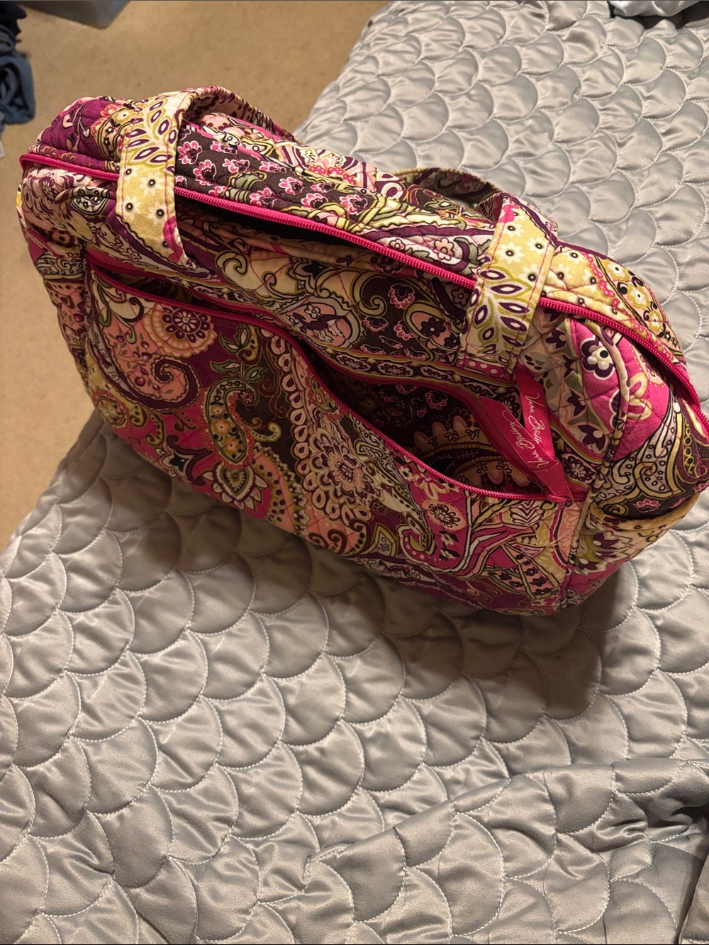 Vera Bradley Pink and Yellow Paisley Quilted Travel Bag